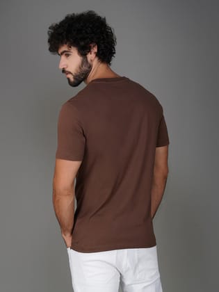 Men’s Everyday Wear Branded Pure Cotton Round Neck T-Shirt-Brown