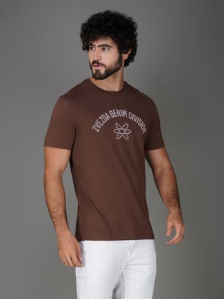Men’s Everyday Wear Branded Pure Cotton Round Neck T-Shirt-Brown 