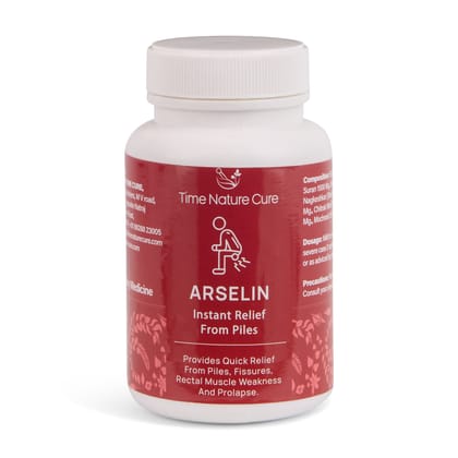 Time Nature Cure Arselin Ayurvedic Piles Medicine for Relief from Hemorrhoids, Fissures & Fistula | Reduces Pain, Itching & Bleeding | Herbal Care Supplement | 60 Capsules, Pack of 1