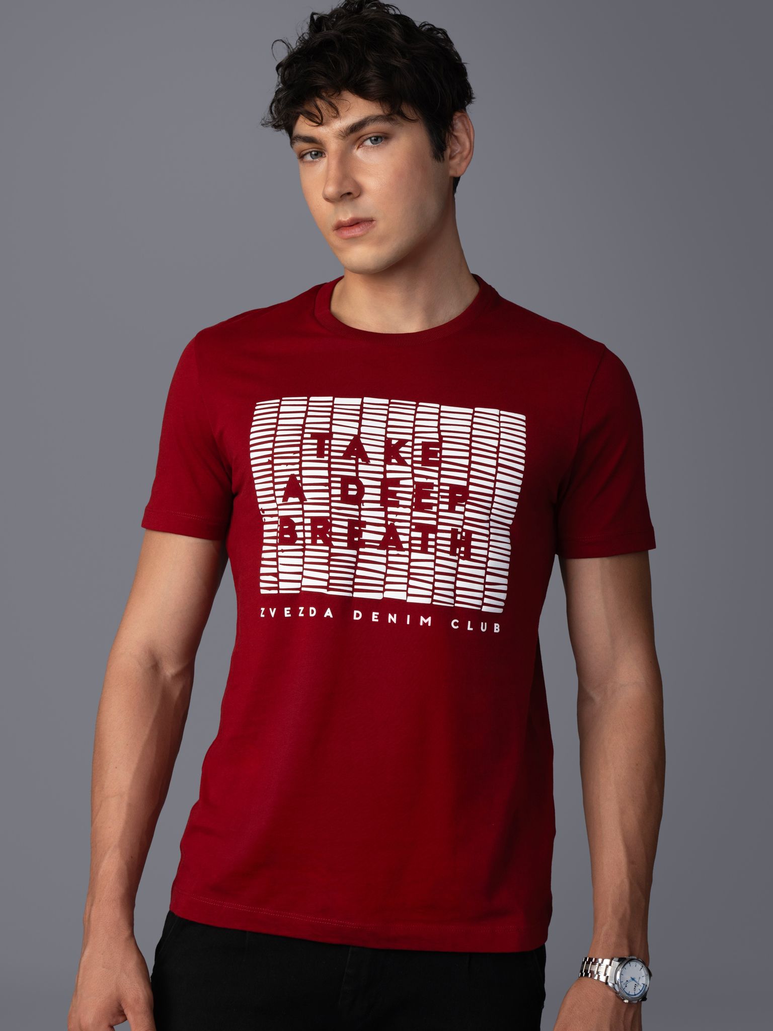 Men’s Cotton Breathable Round Neck Summer Branded T-Shirt-Dark Red