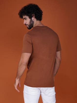 Men’s Branded Lightweight Cotton Round Neck T-Shirt-Brown