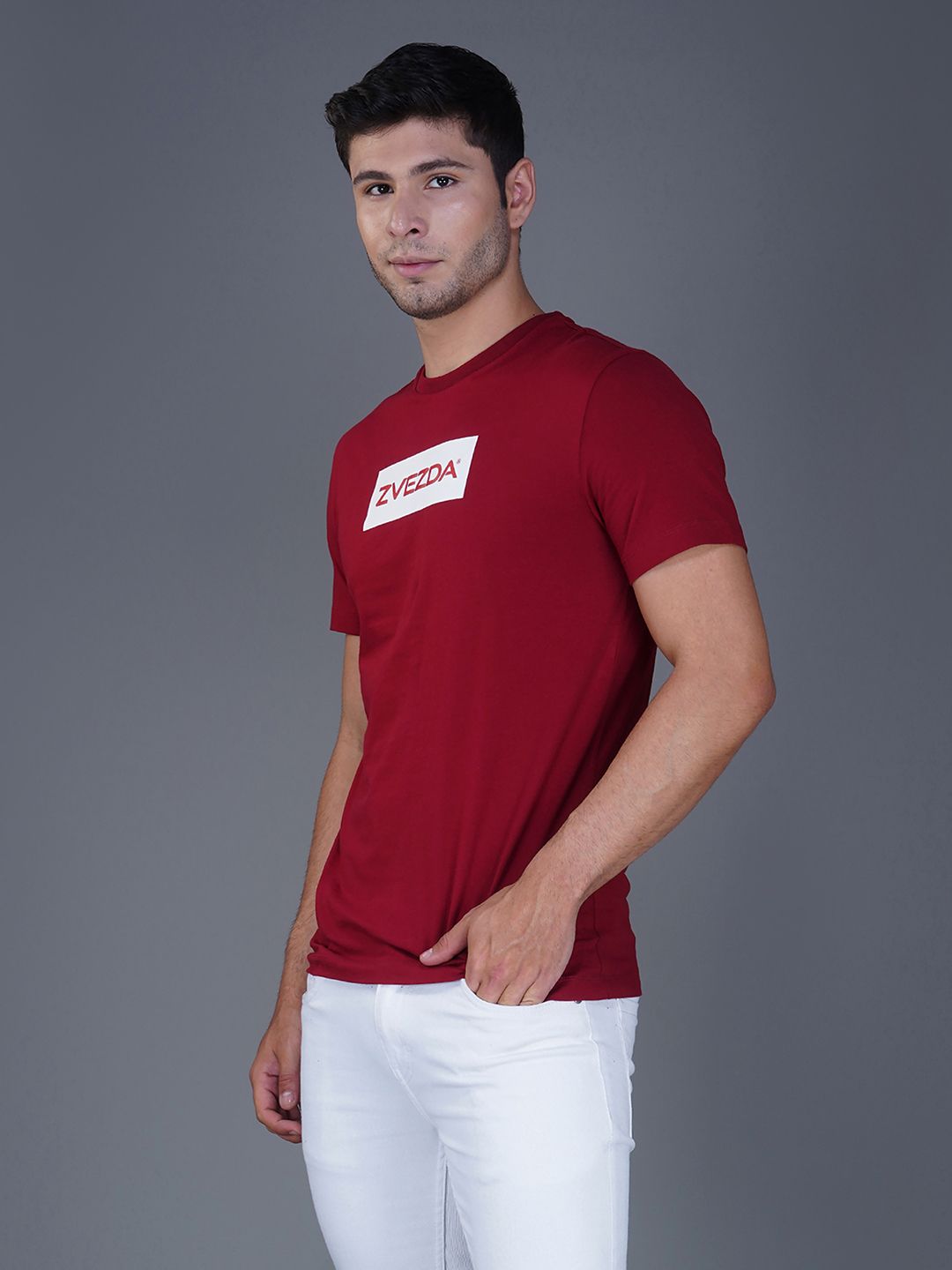 Men’s Branded Lightweight Cotton Round Neck T-Shirt-Dark Red
