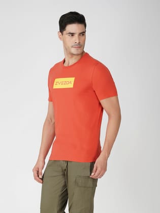 Men’s Branded Lightweight Cotton Round Neck T-Shirt-Orange