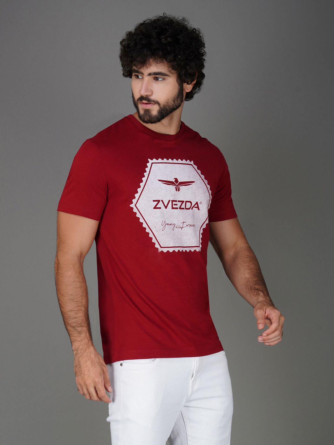 Premium Single Jersey Cotton Branded Round Neck Tee-Dark Red