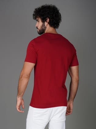 Premium Single Jersey Cotton Branded Round Neck Tee-Dark Red