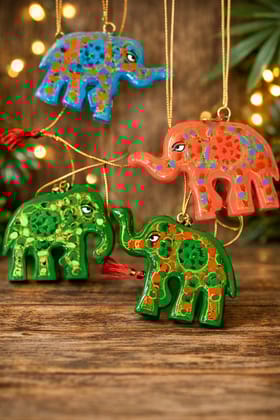 Handcrafted Wooden Elephant Ornaments - Festive Home Decor & Gift Accents