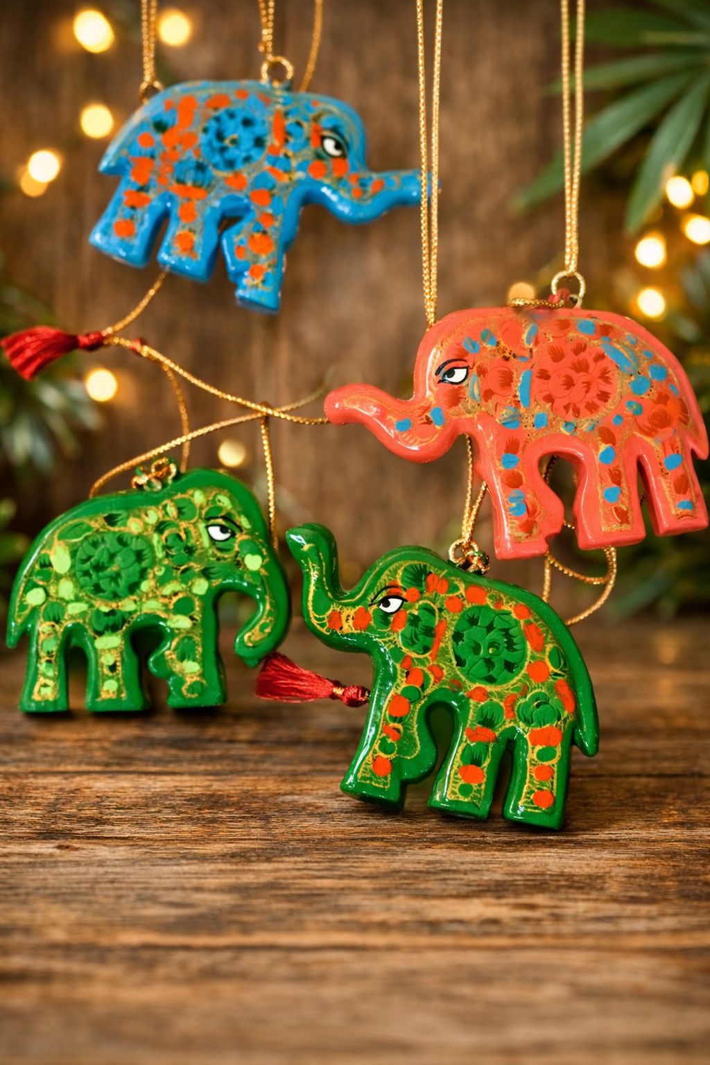Handcrafted Wooden Elephant Ornaments - Festive Home Decor & Gift Accents
