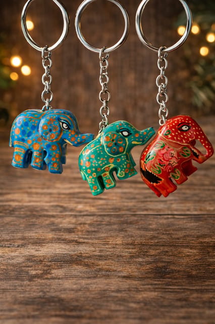 Handcrafted Elephant Keychains with Vibrant Colors – Festive