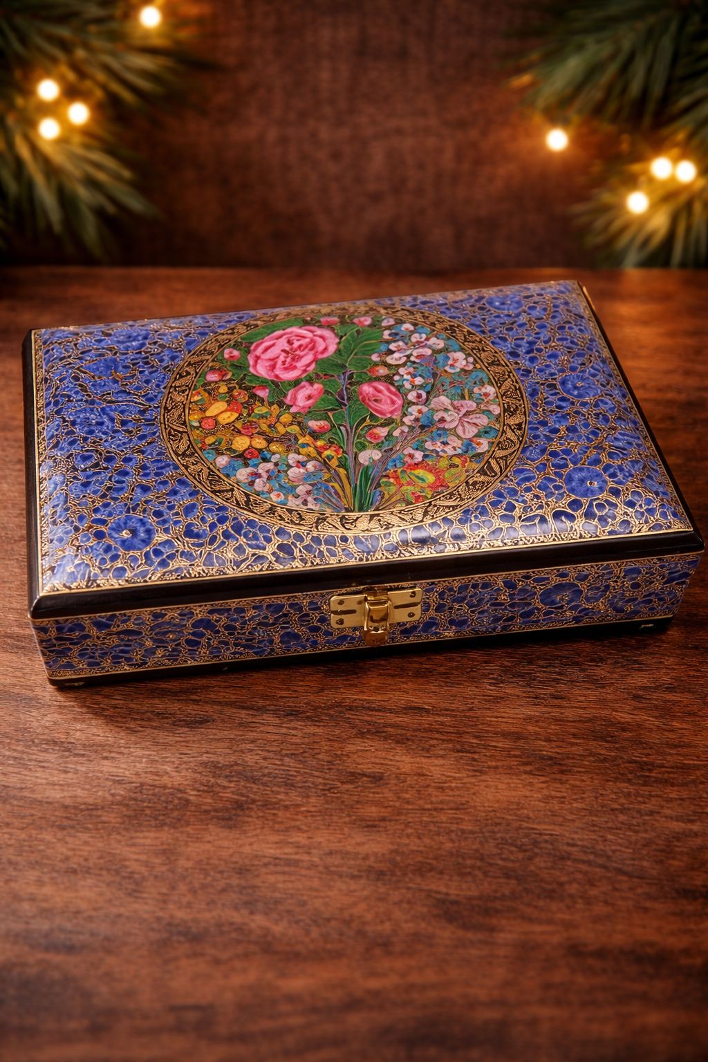 Handcrafted Wooden Jewelry Box with Intricate Floral Design