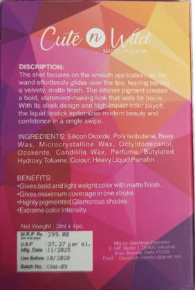 Cute n Wild Matte Lip Color – Long-Lasting Liquid Lipsticks (Set of 4 Shades) - Red Edition