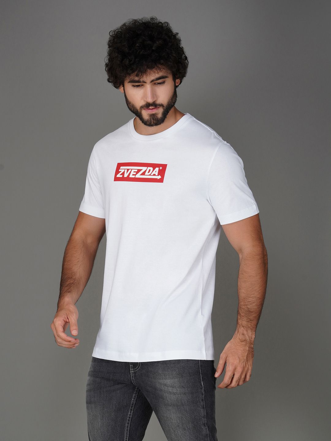 Zvezda Branded Men's Cotton Jersey Tee - Euro Fit-White