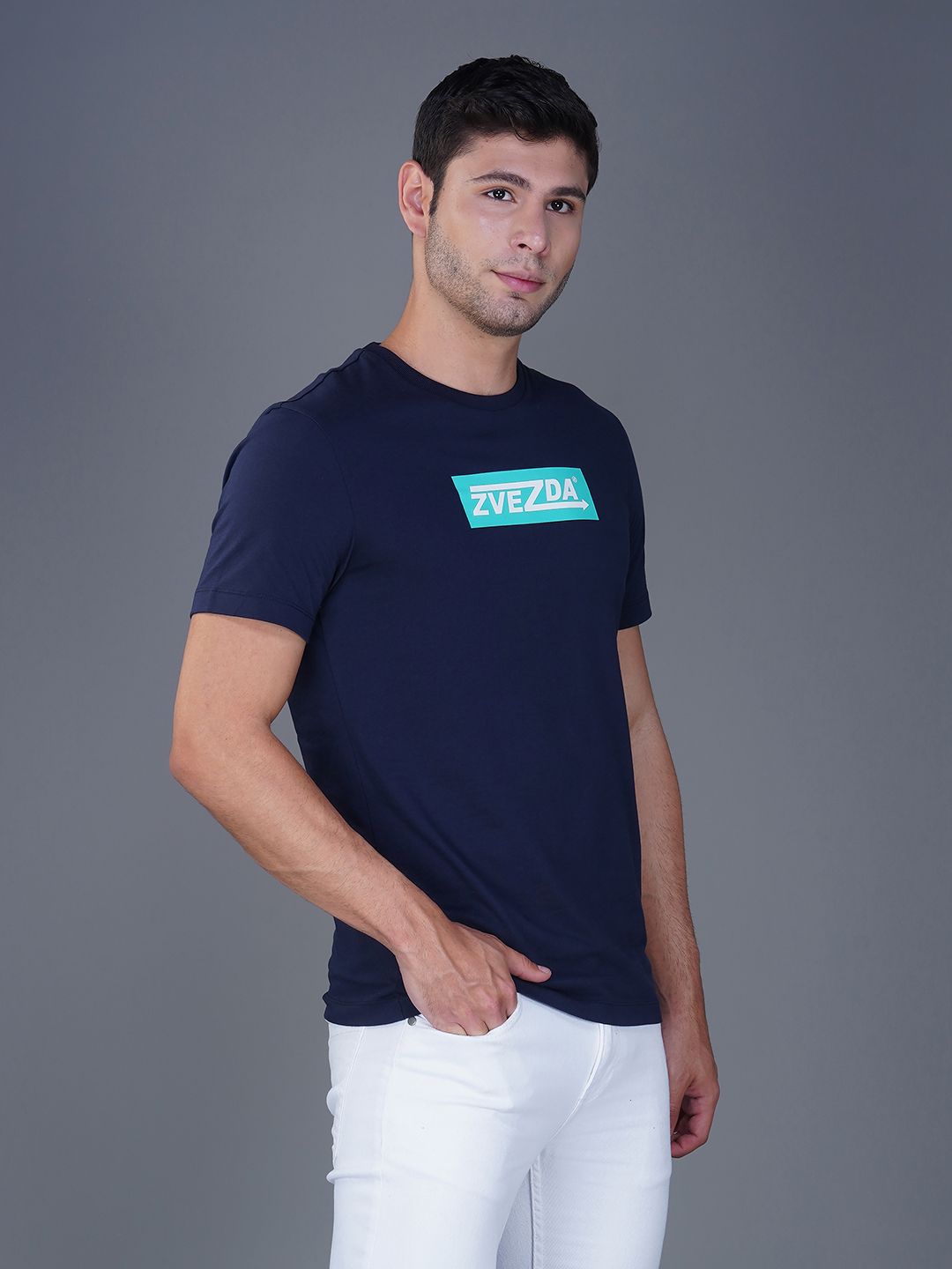 Zvezda Branded Men's Cotton Jersey Tee - Euro Fit-Navy