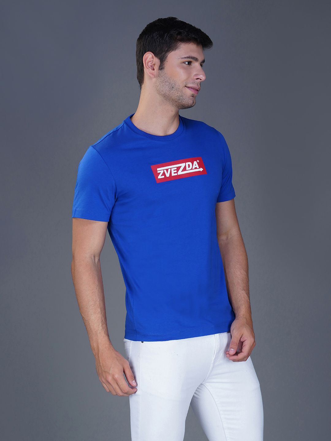 Zvezda Branded Men's Cotton Jersey Tee - Euro Fit-Blue