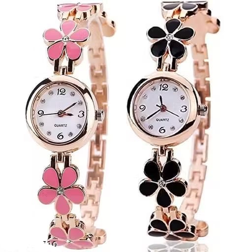 Unique Designer Flower Copper Chain Analogue Copper Dial Girls and Women's Bracelet Watch PACK OF 2