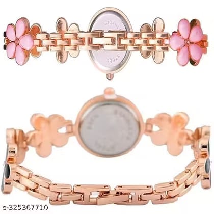 Unique Designer Flower Copper Chain Analogue Copper Dial Girls and Women's Bracelet Watch PACK OF 2