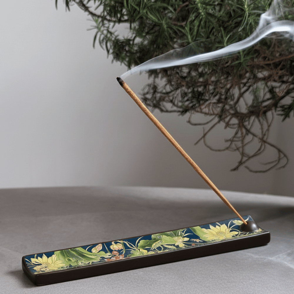 Incense Holder Agarbatti Stand (Wooden Ceramic Floral Design)