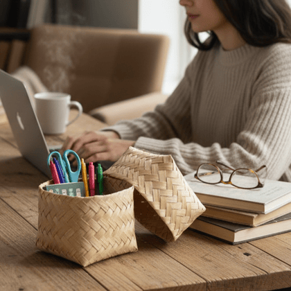 Traditional Palm Leaf Multipurpose Storage & Utility Box – Mittai Petti, For Home, Office, Gifting