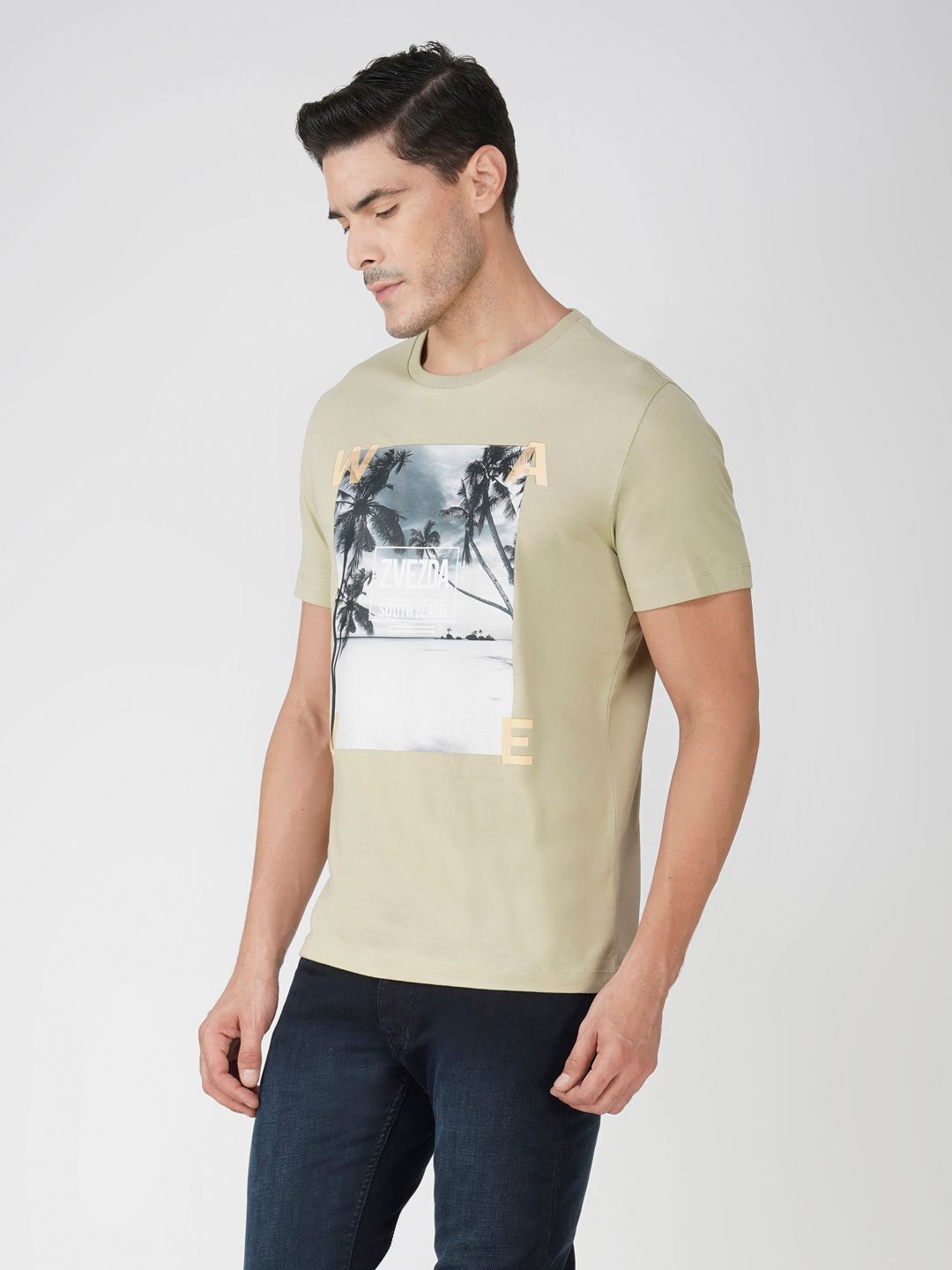 Men’s Graphic Print Cotton Tee Euro Fit-Dark Grey