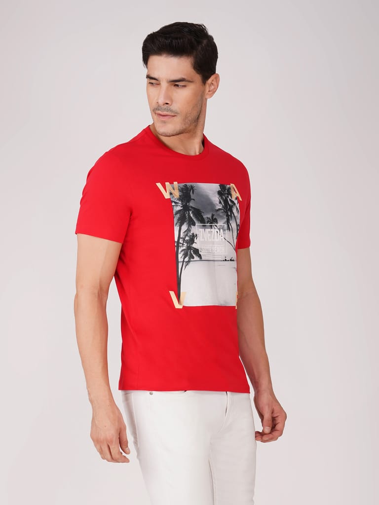 Men’s Graphic Print Cotton Tee Euro Fit-Red