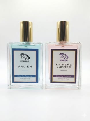 Red Vocal Aalien (Unisex) & Extreme Jupiter (Women) Premium Eau De Toilette Set – 2×50ml, Fresh, Fruity Floral & Long-Lasting Fragrances