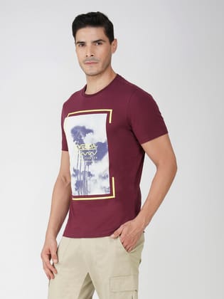 Men’s 100% Cotton Graphic Print T-Shirt European Fit-Maroon
