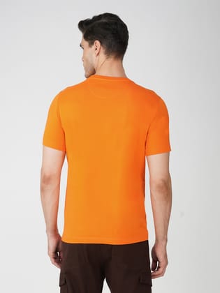 Men’s Graphic Print Round Neck Cotton T-Shirt-Orange