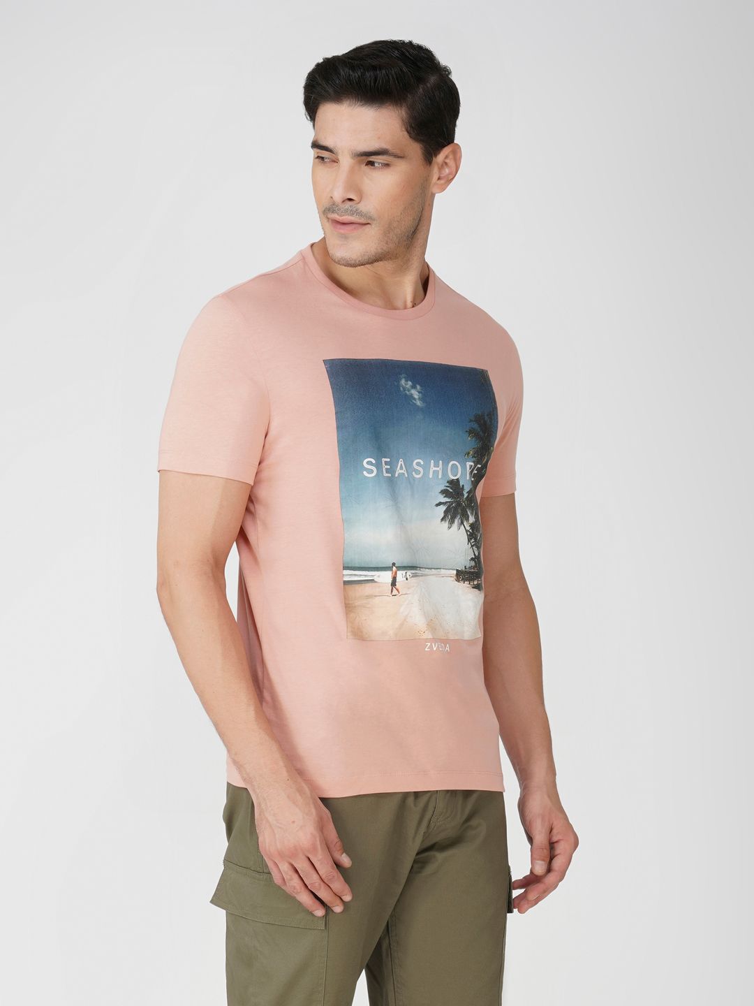 Men’s Graphic Print Round Neck Cotton T-Shirt-Pink
