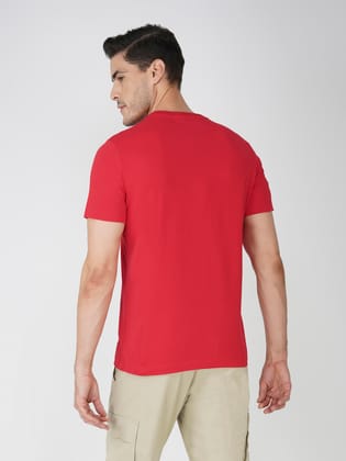 Men’s Breathable Cotton Graphic Tee for Casual Wear-Red