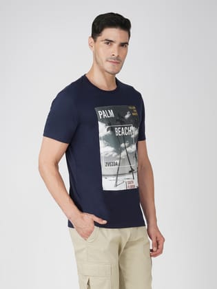 Men’s Breathable Cotton Graphic Tee for Casual Wear-Navy