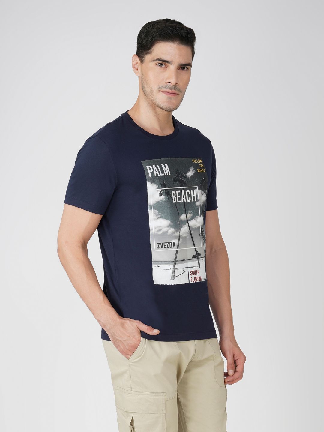 Men’s Breathable Cotton Graphic Tee for Casual Wear-Navy
