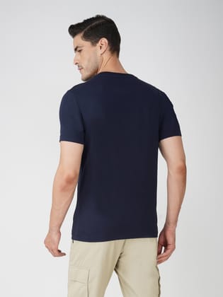 Men’s Breathable Cotton Graphic Tee for Casual Wear-Navy