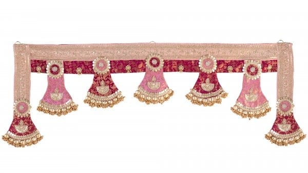 Handcrafted Magenta & Pink Decorative Diya Toran with Gold Accents
