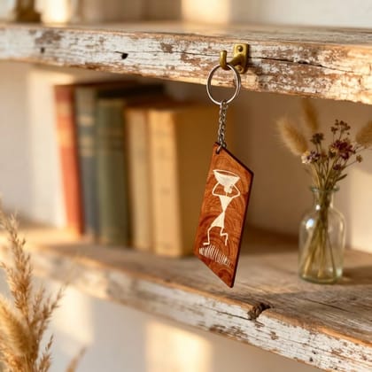 Wooden Warli Art Keychain