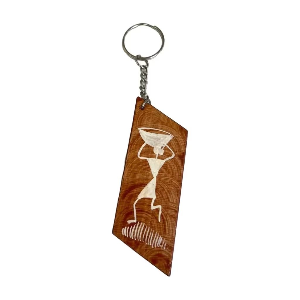 Wooden Warli Art Keychain