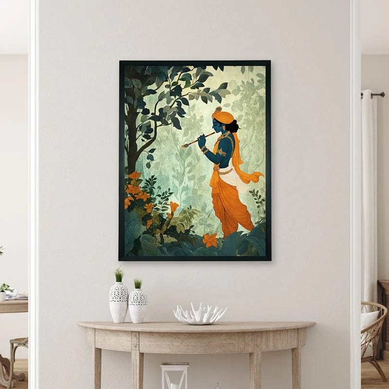 Divine Krishna Flute Player Forest Serene Wall Art