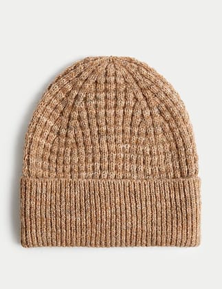 Ribbed Knit Heathered Brown Beanie