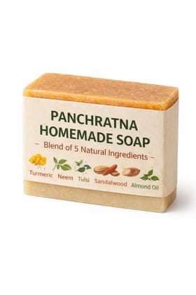 Panchratna Homemade Natural Soap with Turmeric, Neem, Tulsi, Sandalwood & Almond Oil Panchratna Homemade Natural Soap with Turmeric, Neem, Tulsi, Sandalwood & Almond Oil