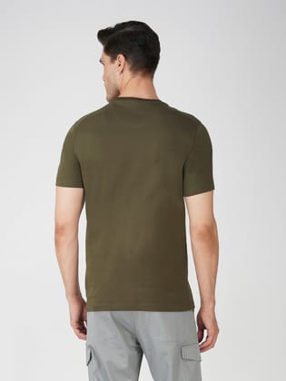 Cotton Graphic Print T-Shirt for Men-Olive
