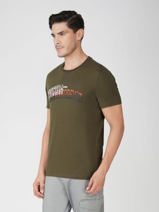 Cotton Graphic Print T-Shirt for Men-Olive