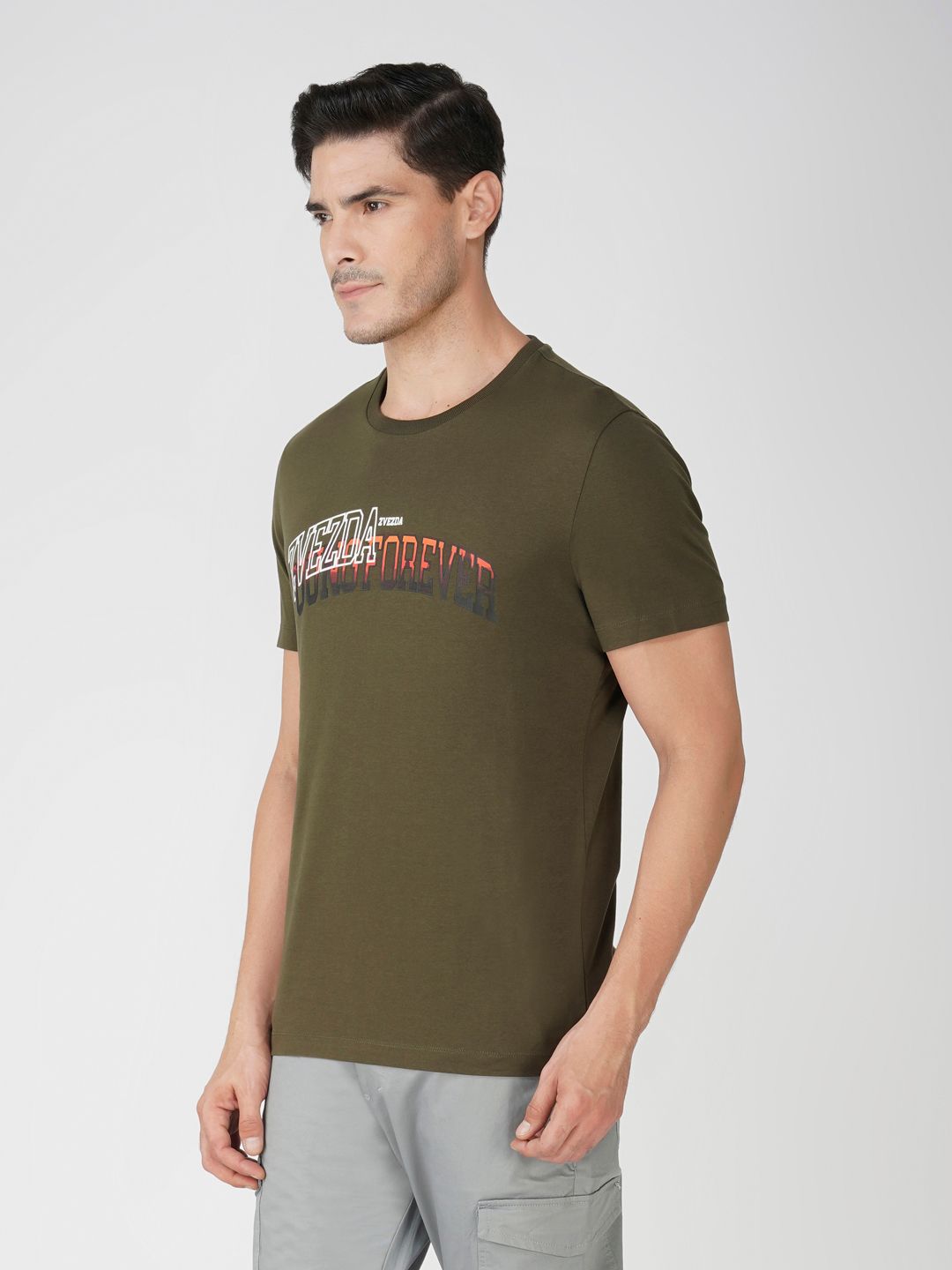 Cotton Graphic Print T-Shirt for Men-Olive