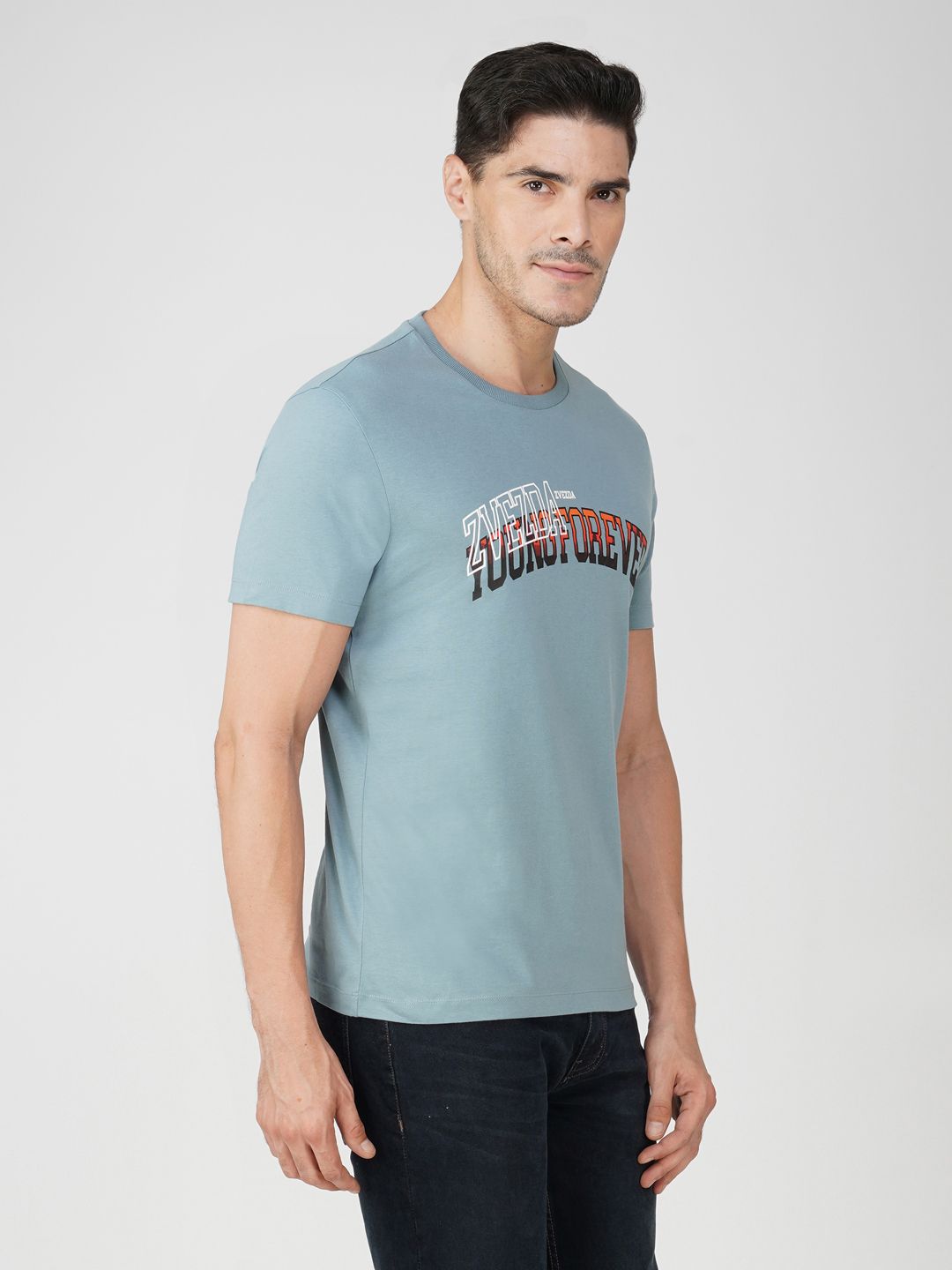 Cotton Graphic Print T-Shirt for Men-Sky Blue