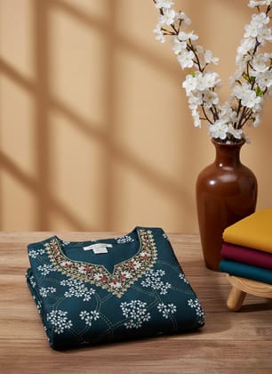 Glamvila Teal Bloom Kurti