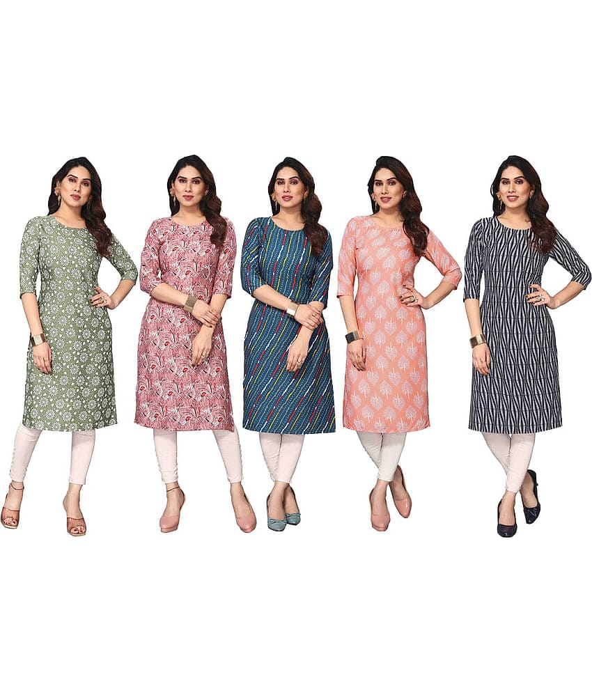 KETAKI FASHION Crepe Printed Straight Women's Kurti - Multicolor9 ( Pack of 5 )