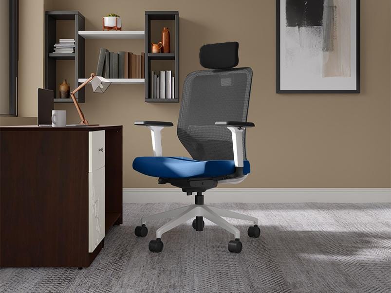 Greta 2.0 High Back Fabric Ergonomic Office Chair (Royal Blue with White Body)