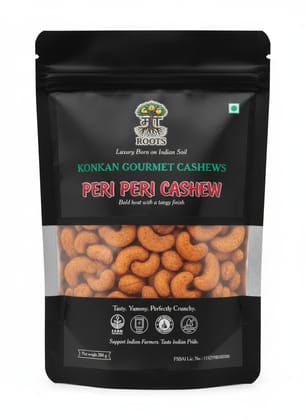 Maa Roots Peri Peri Cashews 200g | Peri Peri Style Flavoured Konkan Cashews | Premium Whole Kaju | Bold, Tangy & Spicy Gourmet Snack