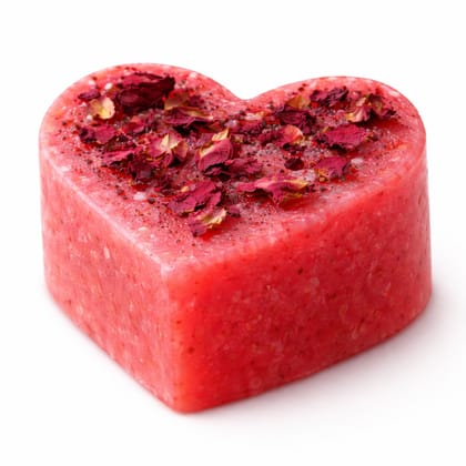 Heart-Shaped Rose Petal Soap Bar for Gentle Exfoliation & Nourishment