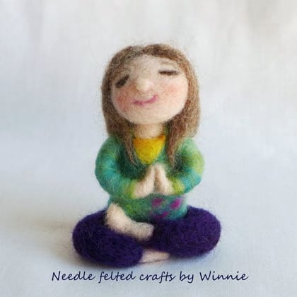 Needle Felted Yoga Meditating Doll by Winnie - Handmade Serene Figure