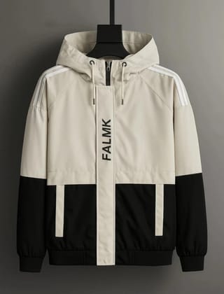 FALMK Men's Colorblock Hooded Zipper Jacket
