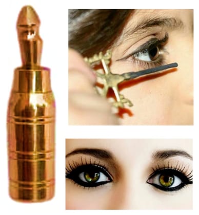 Mii Art Brass Surmedani With Funnel/Kuppi And Surma Use In Eye's Makeup [Size-7-cm] Pack Of-1 Funnel, 2 Surma Packed,1 Brass Surmedani