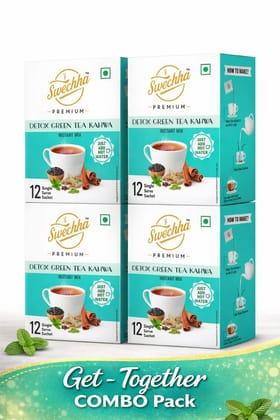 Swechha Premium Detox Green Tea (Weight Loss / Immunity / Herbal Tea ) Kahwa Instant Mix Combo Pack - 4 x 12 Sachets